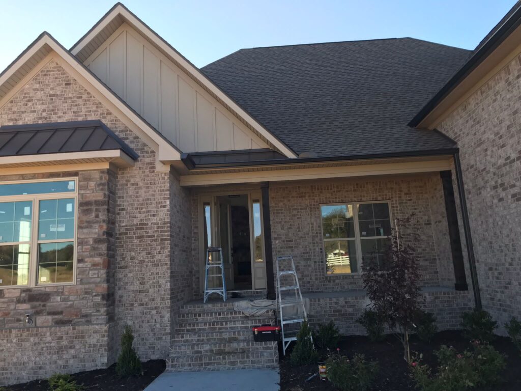 Exterior view of a modern brick house